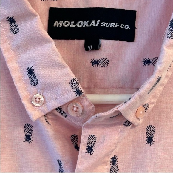 Molokai Surf Co Men’s Pink Short Sleeve Button Down Pineapple Hawaiian Shirt XL - Picture 7 of 7